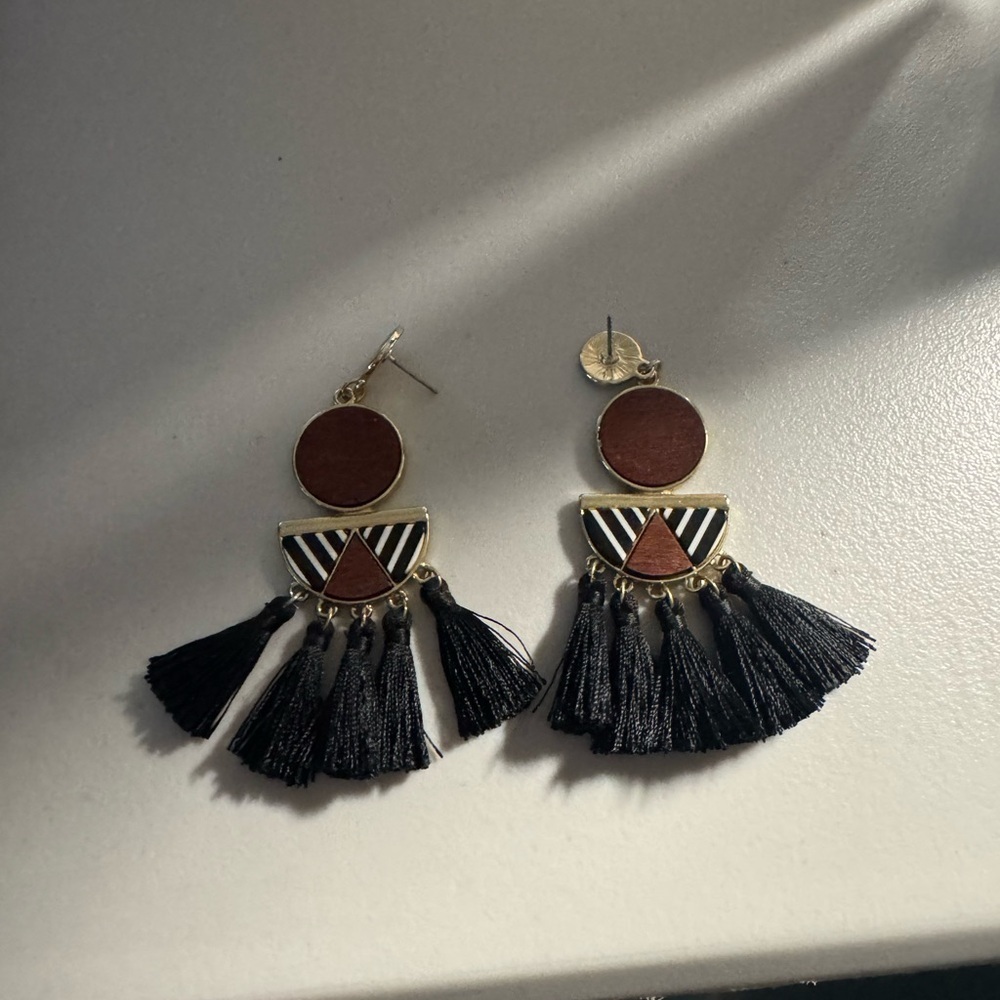 Anthropologie Geometric Tassel Earrings in Black and Brown